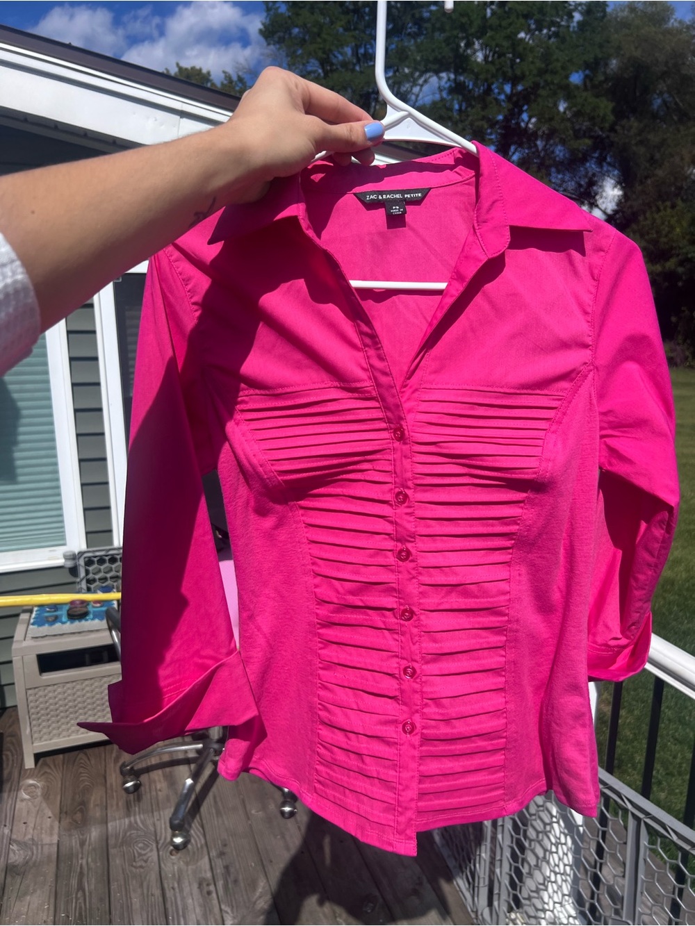 Zac & Rachel Hot Pink Pleated Barbiecore Button Down Top PS